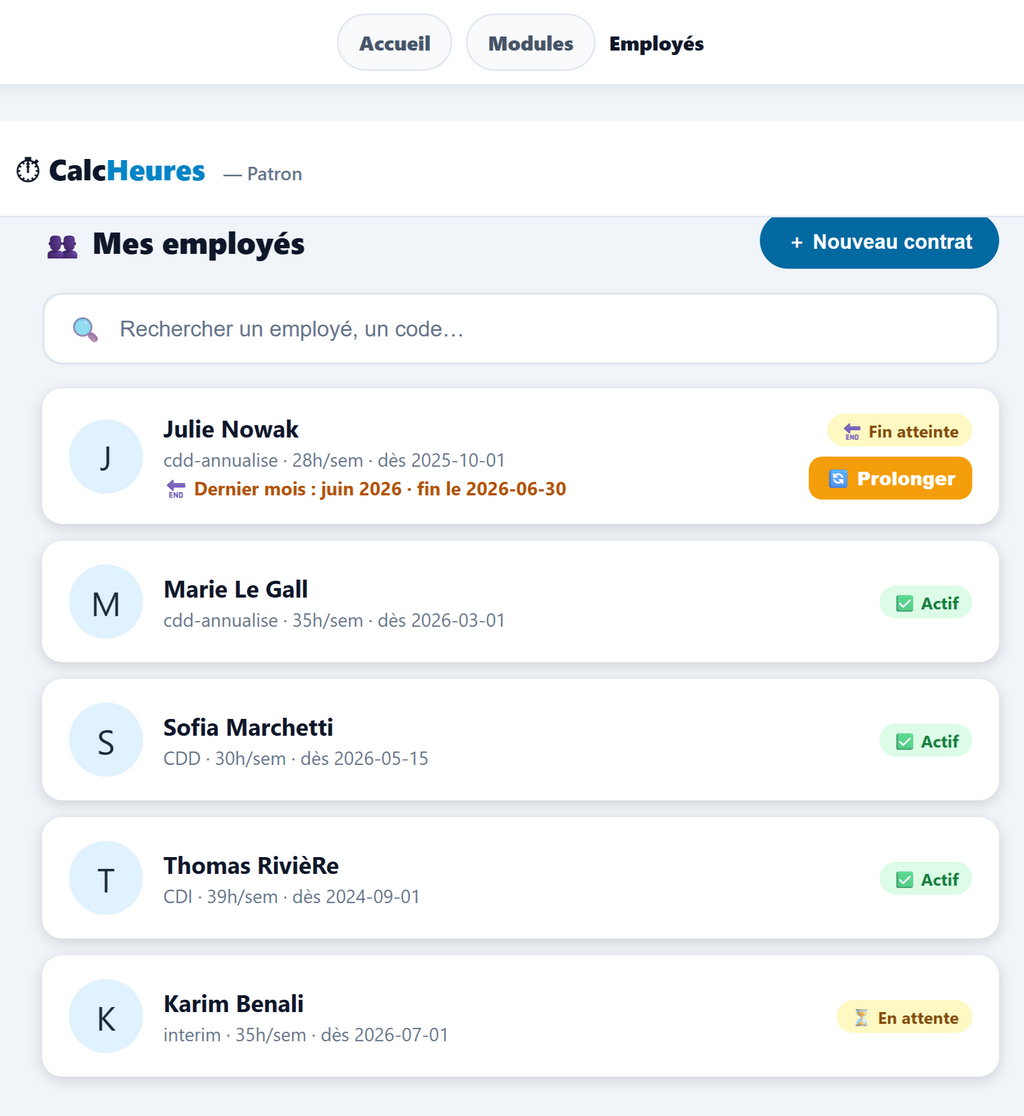 CalcHeures — Abonnement Équipe idéal jusqu'à 20 salariés (1 an)